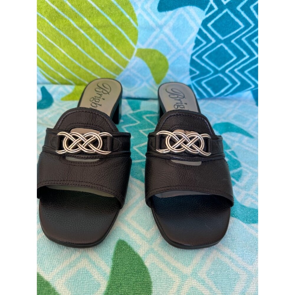 Brighton Kacey Interlock Leather Slide Sandals With Silver Accent  Black  Size 8 - Picture 3 of 10